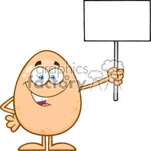 10930 Royalty Free RF Clipart Talking Egg Cartoon Mascot Character Holding A Blank Sign Vector Illustration