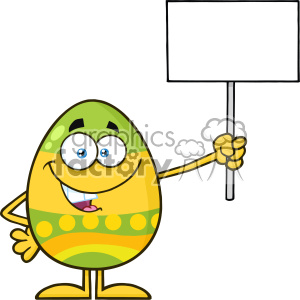 10953 Royalty Free RF Clipart Colored Easter Egg Cartoon Mascot Character Holding A Blank Sign Vector Illustration