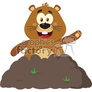 10641 Royalty Free RF Clipart Happy Marmmot Cartoon Mascot Character Waving In Groundhog Day Vector Flat Design