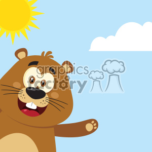 10636 Royalty Free RF Clipart Cute Marmot Cartoon Mascot Character Waving From Corner Vector Flat Design With Background