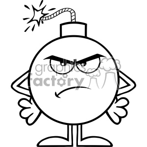 10797 Royalty Free RF Clipart Black And White Angry Bomb Cartoon Mascot Character Vector Illustration