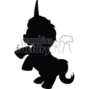 Silhouette of a cute unicorn rearing up on its hind legs.