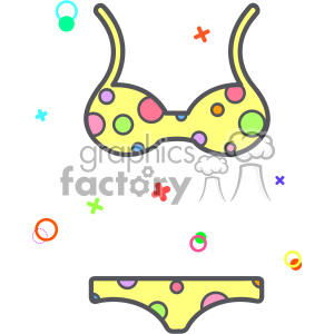 The clipart image shows a bikini swimsuit, which is a two-piece bathing suit typically worn by women. The bikini is depicted in a vector art style and is shown laying flat on a surface. This image could be used to represent summer, beachwear, swimwear, or vacation-related themes.