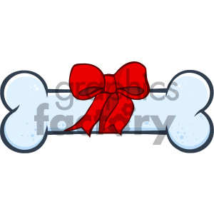 A clipart image of a blue dog bone with a red bow tied around it.