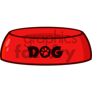 A red dog bowl clipart image with the word 'DOG' and a paw print on it.
