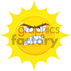 Royalty Free RF Clipart Illustration Angry Yellow Sun Cartoon Emoji Face Character With Aggressive Expressions Vector Illustration Isolated On White Background