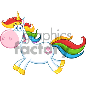 Cartoon Unicorn with Rainbow Mane