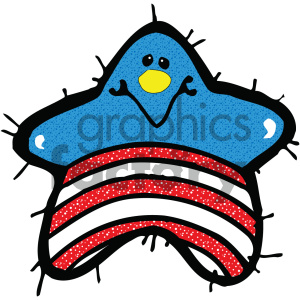 A blue star with a yellow face and red, white, and blue stripes, resembling a cute character with a patriotic theme.