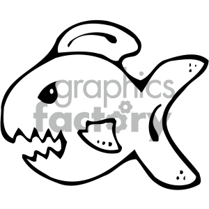   The clipart image shows a simplified, cartoonish depiction of a fish. It appears to be a predatory fish with distinct characteristics such as sharp teeth, suggesting it might be a shark. The style is bold and uses black and white outlines, suitable for a variety of graphic design needs. 