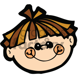 A cute, smiling cartoon face of a boy with simple features and brown hair.