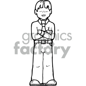 black white cartoon boy with arms crossed