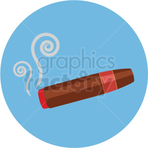 A clipart image of a burning cigar with smoke spirals on a blue background.