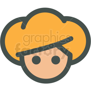 A clipart image of a person's face with a large, stylized head with full blonde hair