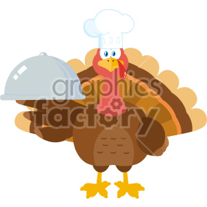 Turkey Chef Cartoon Mascot Character Holding A Cloche Platter Vector Illustration Flat Design Isolated On no Background