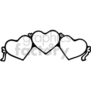 Black and white clipart of three connected hearts with ribbon details.