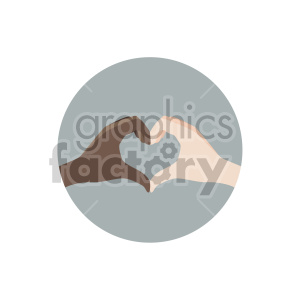 Illustration of two hands, one dark-skinned and one light-skinned, forming a heart shape against a gray background.