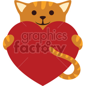 A cute cartoon orange cat holding a large red heart, perfect for Valentine's Day or expressing love.