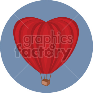 A clipart image of a red heart-shaped hot air balloon on a blue background.