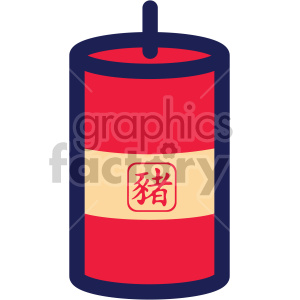 Clipart image of a traditional Chinese firecracker typically used during Chinese New Year celebrations, featuring red and gold colors with Chinese characters.