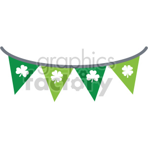 A festive St. Patrick's Day banner featuring alternating green and light green pennants adorned with white shamrocks.