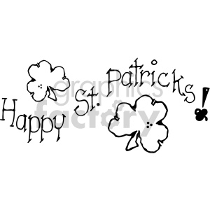 Black and white clipart image featuring the text 'Happy St. Patrick's' with shamrock designs.