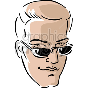 Stylized illustration of a man's face wearing sunglasses, depicted in a cartoonish and cool, hipster style.