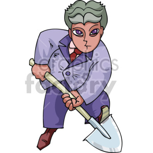 A clipart illustration of a man in a suit digging with a shovel.