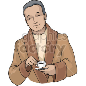 Man in Bathrobe Holding Tea