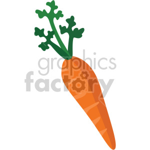A clipart image of an orange carrot with green leafy tops.