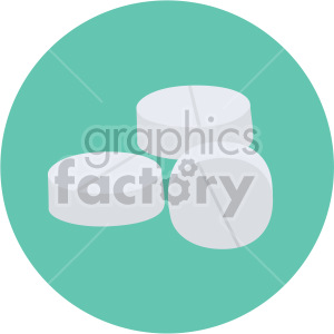 Clipart image of three white round pills on a turquoise background, representing medicine or pharmaceuticals.