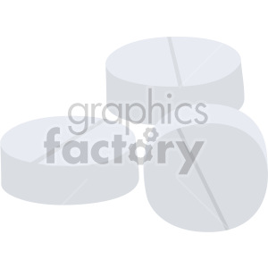 Clipart image of three round, white pills representing medication or pharmaceutical products.