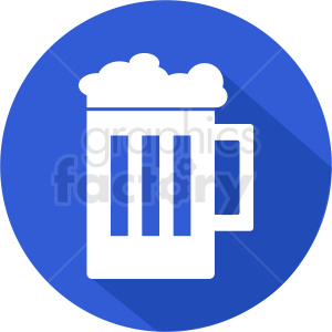 An illustration of a beer mug with frothy foam on top, set against a blue circular background.