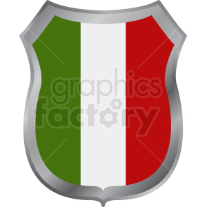 The image depicts an emblem or shield shape with the design of the Italian flag displayed on it. The flag consists of three vertical bands of equal size with colors green, white, and red from left to right, which represent the national flag of Italy.