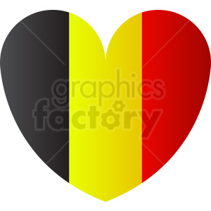 The clipart image shows a stylized heart shape, which is colored to resemble the national flag of Belgium. The left side of the heart is black, the middle is yellow, and the right side is red, corresponding to the vertical tricolor of the Belgian flag.