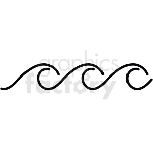 The image shows a stylized, abstract wave pattern consisting of three smooth peaks. This is a black, linear design on a white background, which is representative of an artistic take on waves and can be used as a decorative element.