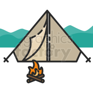   The clipart image shows a simple icon of a tent, commonly used to represent camping or outdoor activities. It is a stylized representation of a triangular-shaped shelter with a pointed top and two poles holding it up at an angle. This type of tent is often referred to as a "ridge tent" or "A-frame tent" and is a classic design used for camping and hiking. The image is suitable for use as an icon in various digital or print designs related to camping or outdoor recreation.
 