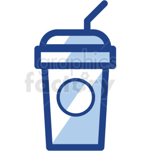 A blue and light blue simple designed clipart of a to-go coffee cup with a straw.