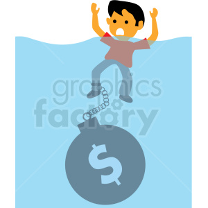drowning from debt cartoon vector clipart