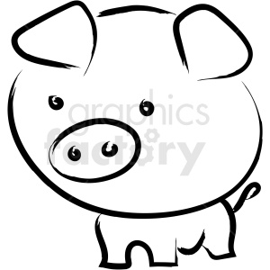 The clipart image depicts a simple black and white line drawing of a pig. The pig drawing features prominent elements such as the snout, ears, eyes, and curly tail, typical characteristics of a stylized pig illustration.