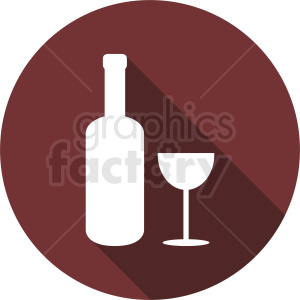 A clipart image showing a white silhouette of a wine bottle and a wine glass on a maroon circular background.