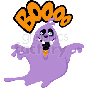   The clipart image shows a cartoon ghost with a surprised expression and its mouth open as if shouting "Boo!" This image likely represents a Halloween monster or a classic depiction of a ghost.
 