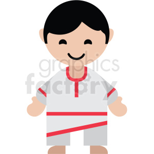 Clipart of a smiling cartoon man in traditional Russian attire with a red and white outfit.