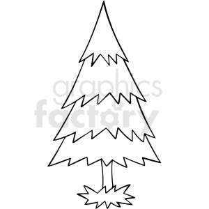 A simple black and white clipart image of a pine tree with jagged edges and a star-shaped base.