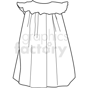 A black and white clipart image of a dress with a ruffled neckline.