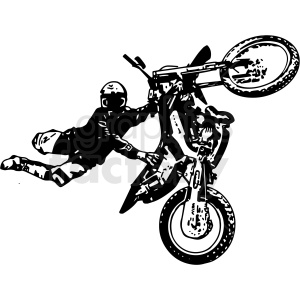 black and white motocross rider doing tricks vector illustration