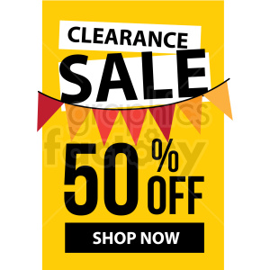 yellow 50 percent off clearance sale shop now icon vector clipart