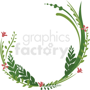 A clipart image of a floral wreath with green leaves and small red flowers.