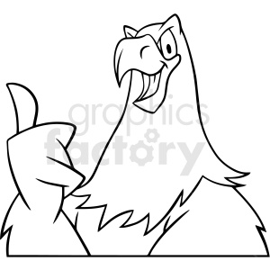 Black and white clipart image of a cartoon eagle giving a thumbs up.
