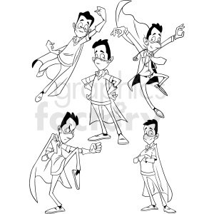 black and white cartoon doctor set vector clipart