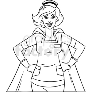 black and white nurse hero cartoon vector clipart